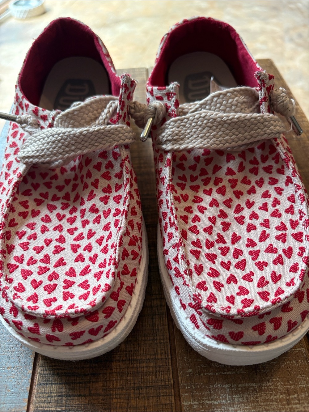 Hey Dude Woman’s size 7 Heart-Print Slip Ons in Red and White - Picture 4 of 15